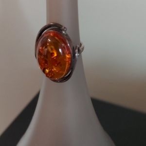Sterling Silver Oval Amber Ring